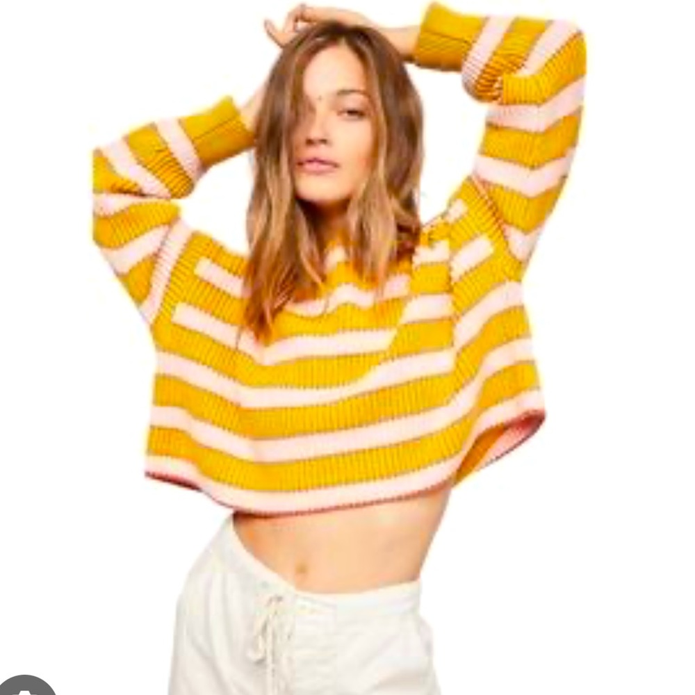 Free people Just My Stripe Size Small oversize crop pullover sweater